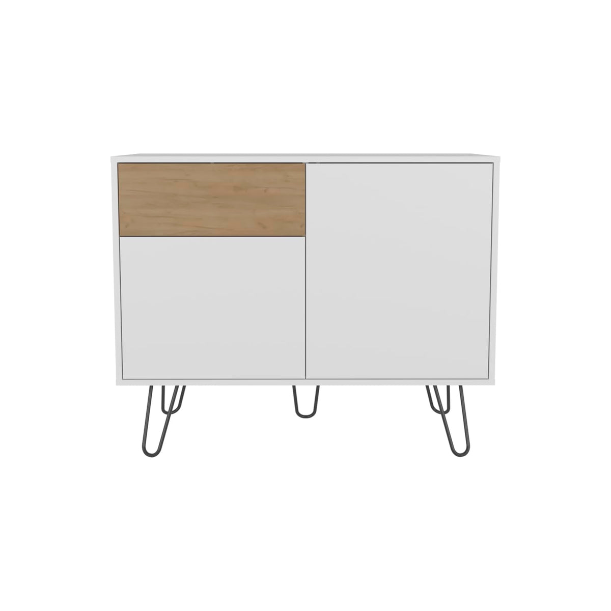 39" Wide White & Oak Console Table with 2 Cabinets, Drawer & Shelves K343116
