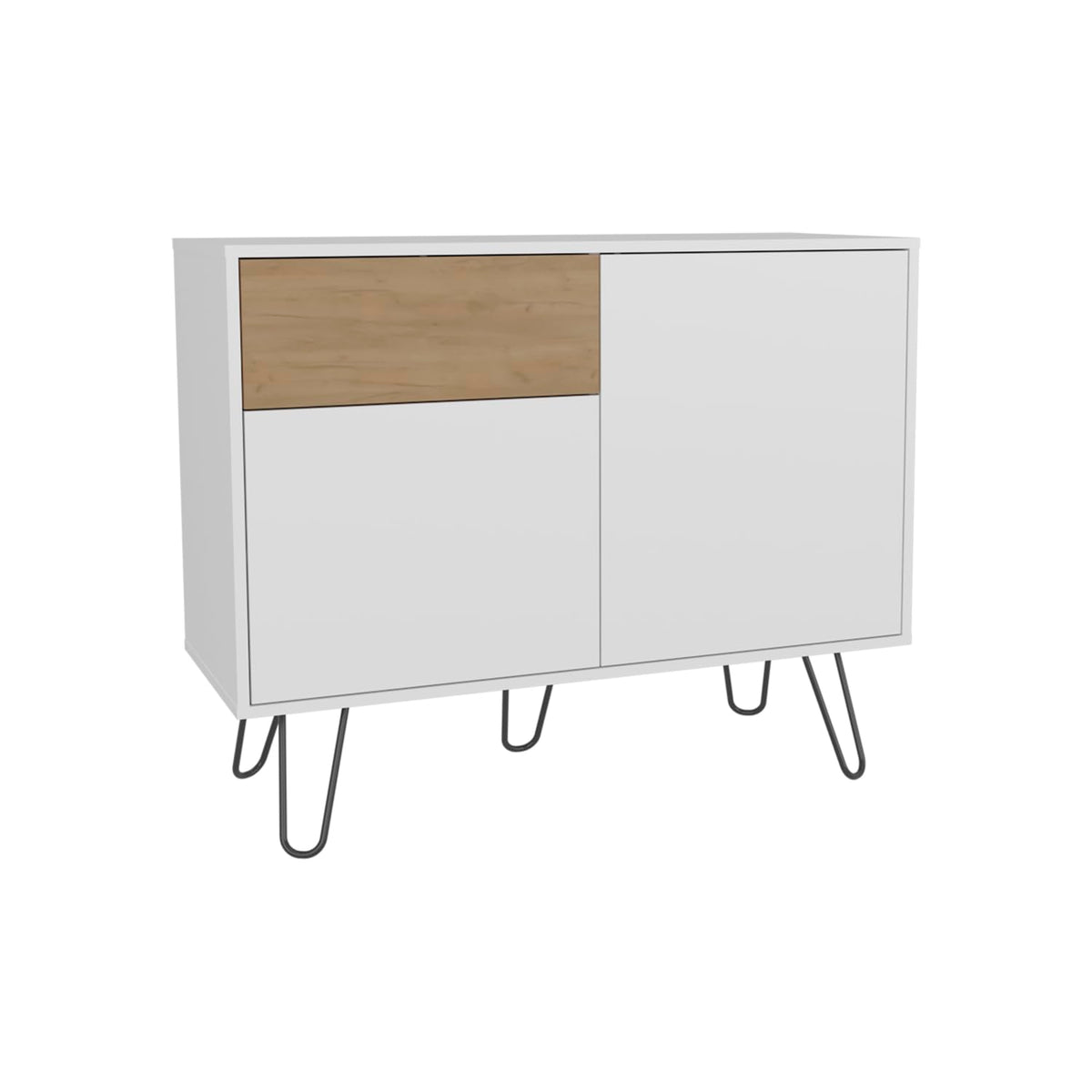 39" Wide White & Oak Console Table with 2 Cabinets, Drawer & Shelves K343116