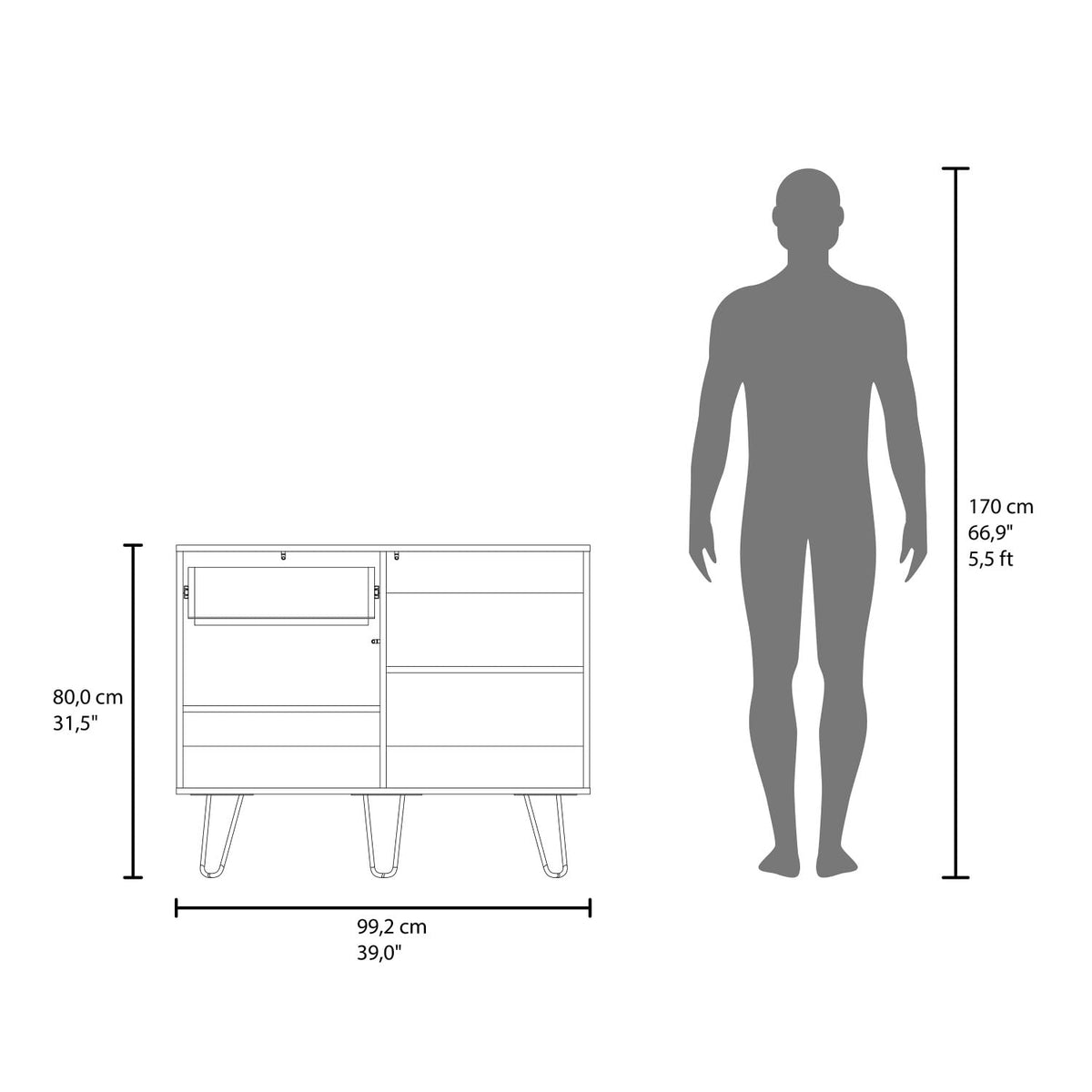 39" Wide White & Oak Console Table with 2 Cabinets, Drawer & Shelves K343116