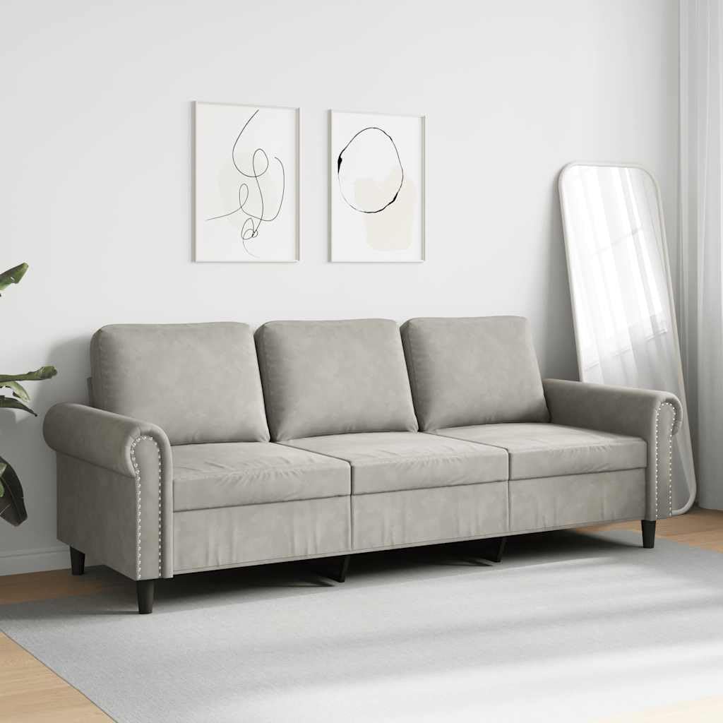 Light Gray Velvet 3-Seater Sofa T4615