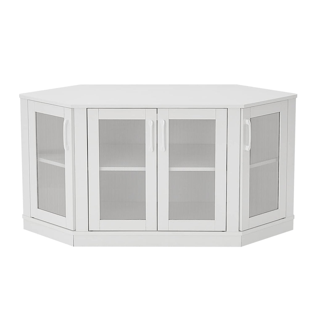 White 47 Inch Corner TV Stand with 4 Doors and Shelves W240