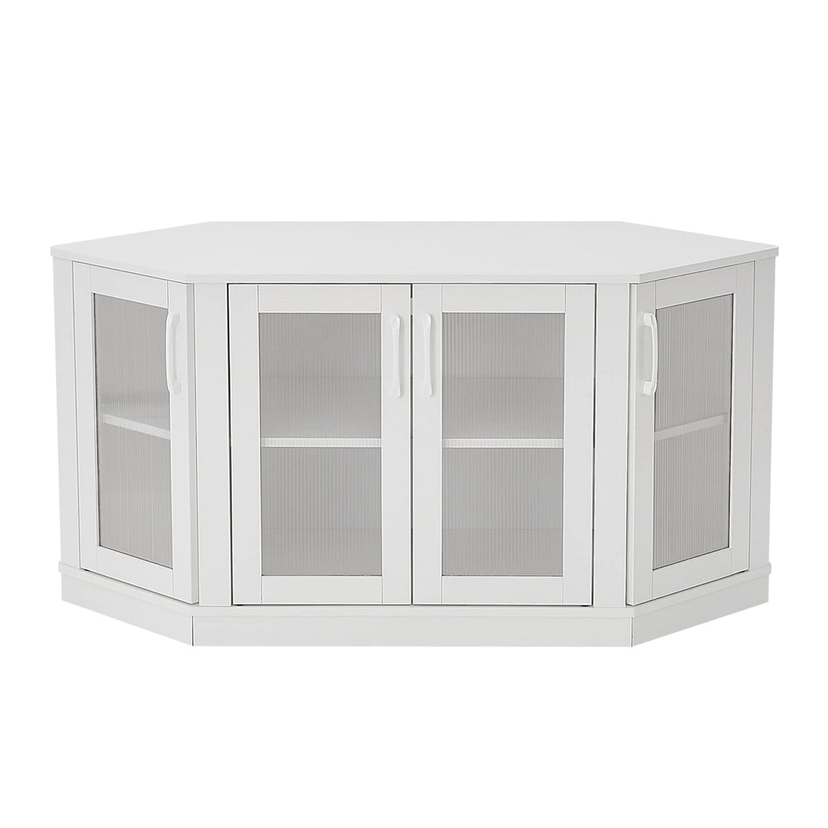 White 47 Inch Corner TV Stand with 4 Doors and Shelves W240