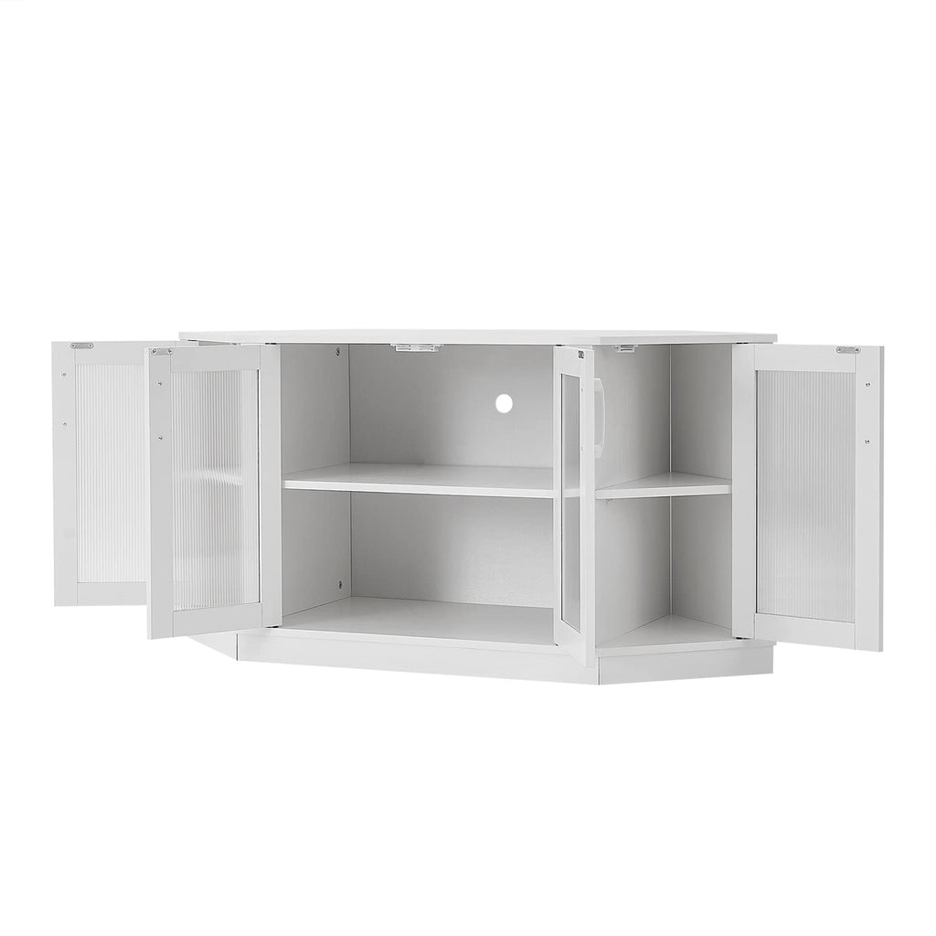 White 47 Inch Corner TV Stand with 4 Doors and Shelves W240