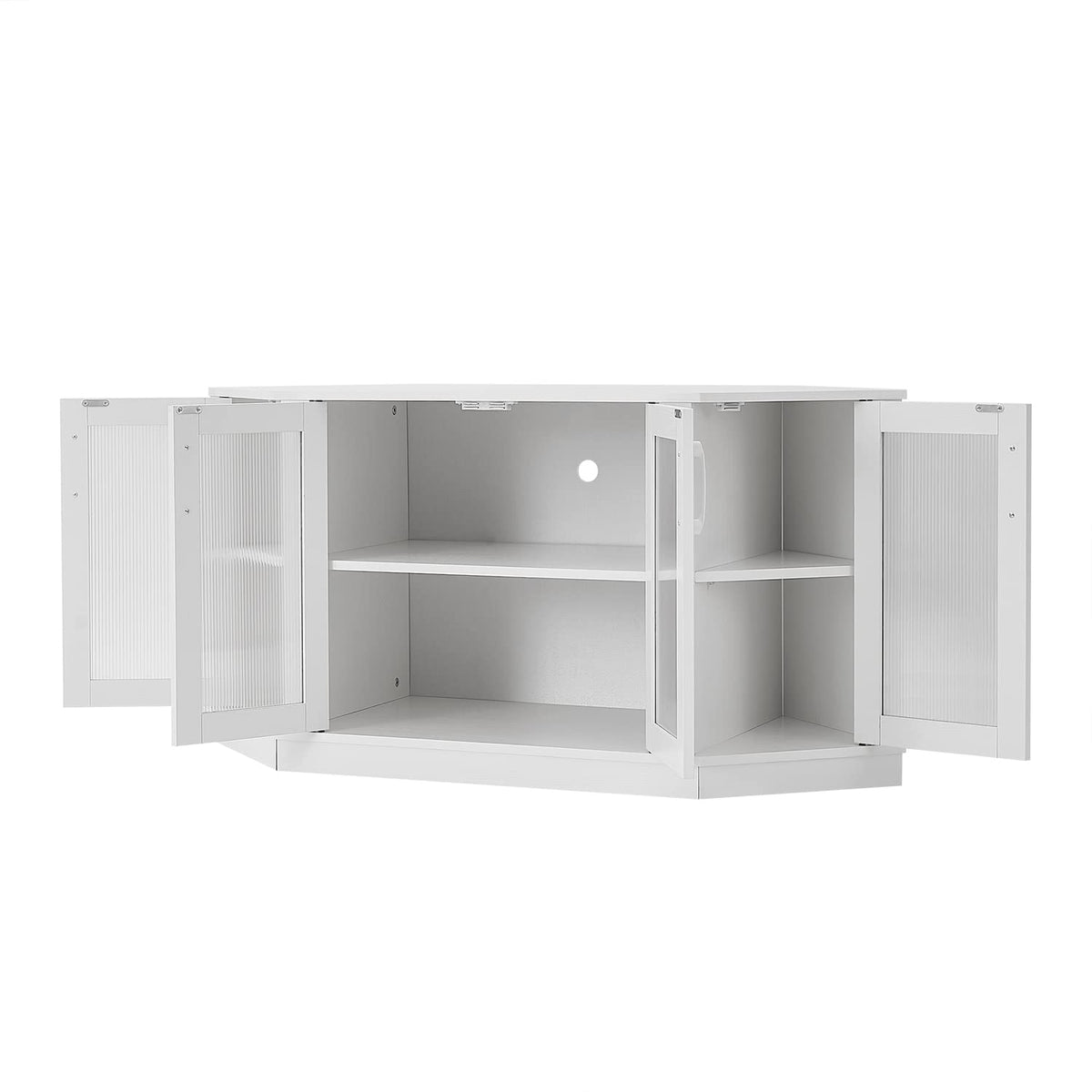White 47 Inch Corner TV Stand with 4 Doors and Shelves W240