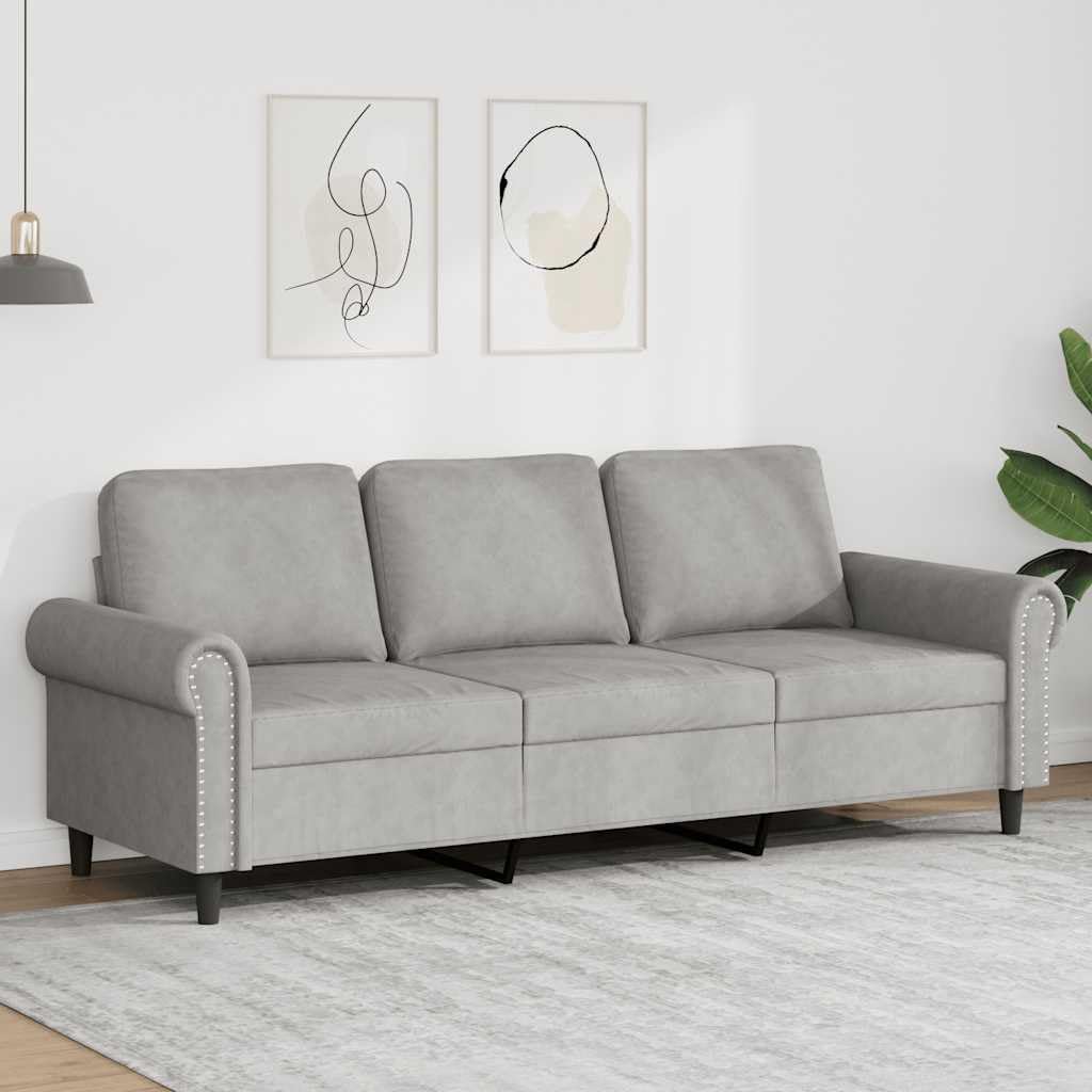 Light Gray Velvet 3-Seater Sofa T4615