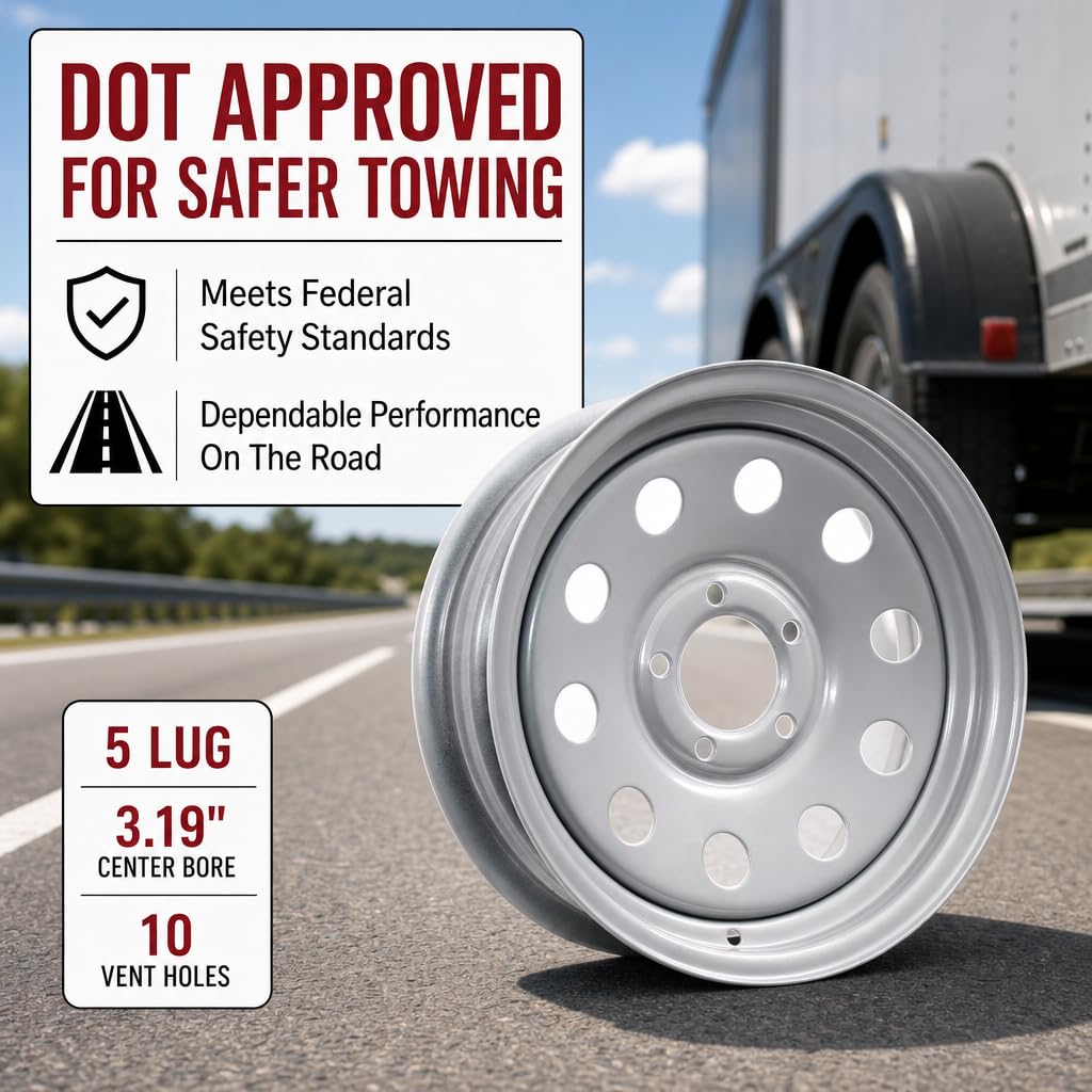 15 Inch 5 Lug Silver Trailer Wheel Y791