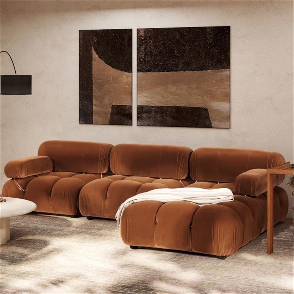 Burnt Orange Velvet 3-Piece Modular Sofa S4182