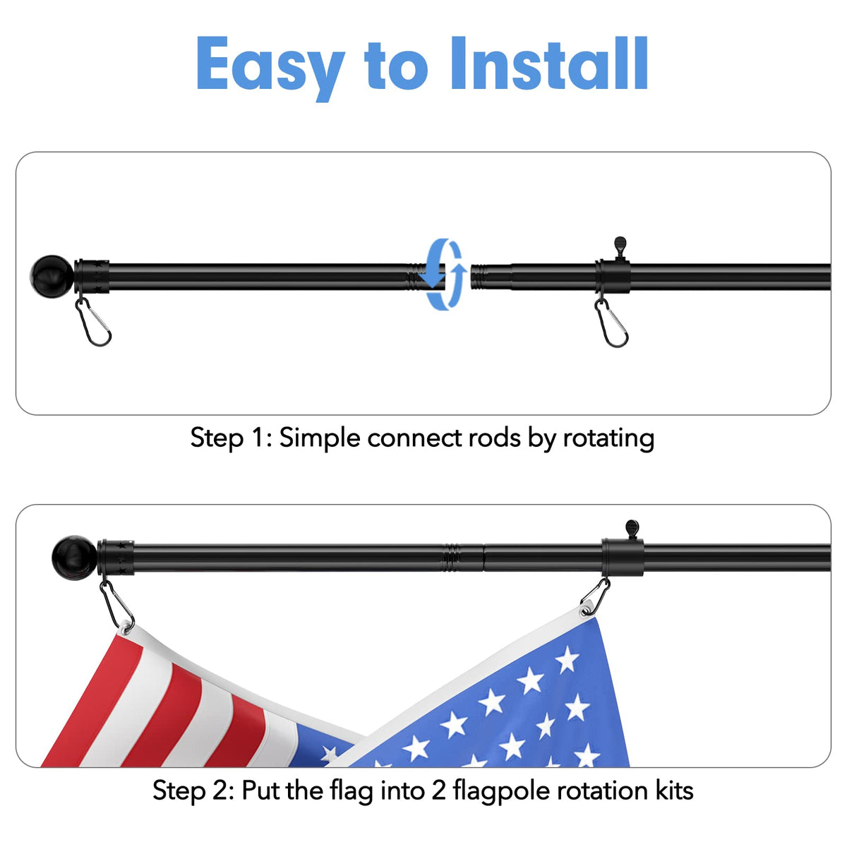 5ft Heavy Duty Black Flag Pole Kit with Holder M1025