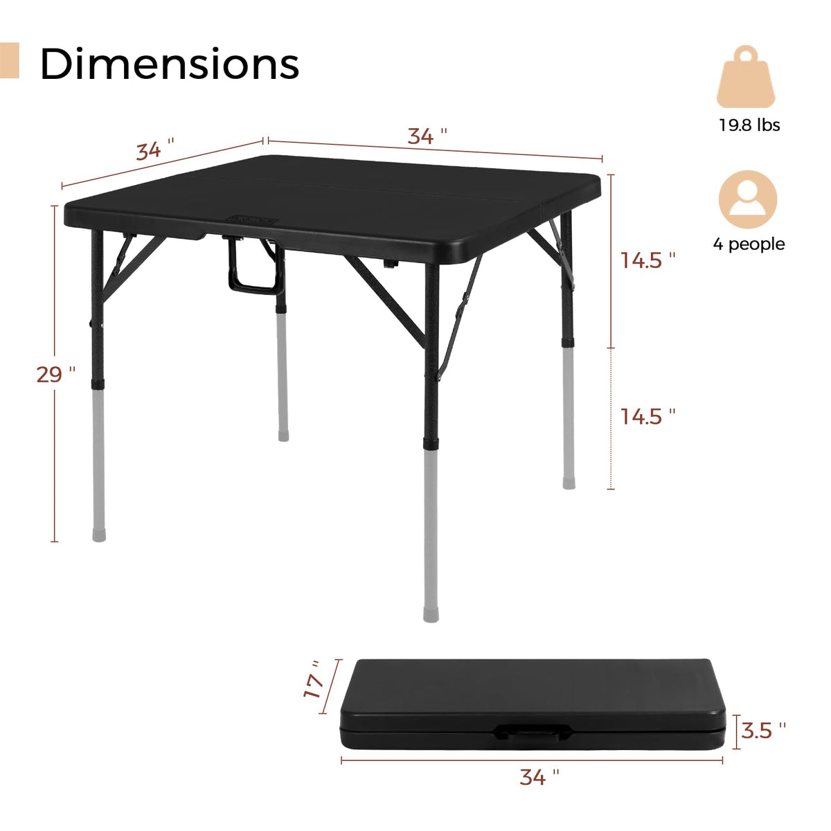 34" Black Folding Card Table I416