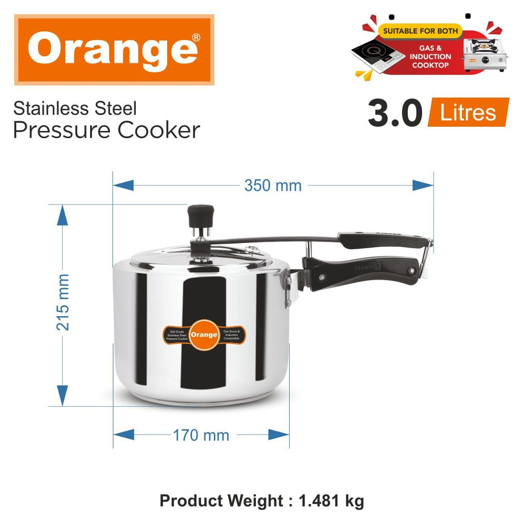 Orange Stainless Steel 3 Litre Pressure Cooker L76124