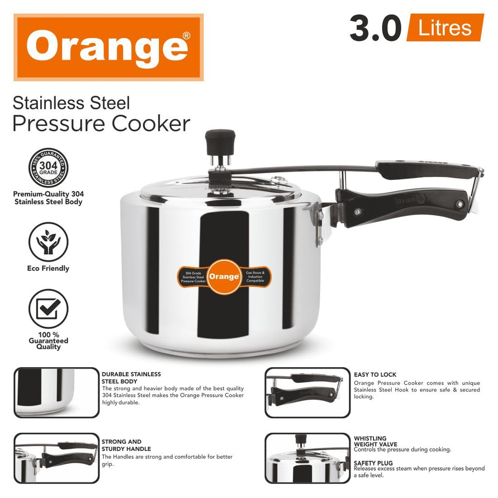 Orange Stainless Steel 3 Litre Pressure Cooker L76124