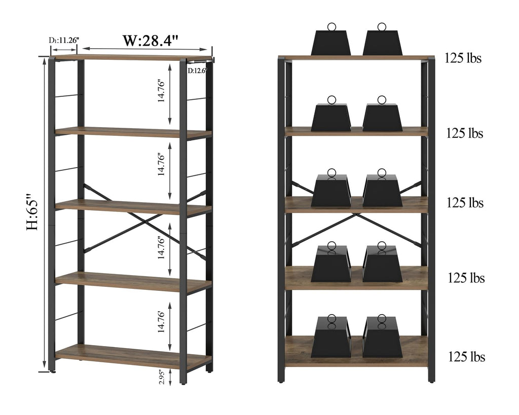 5 Tier Wood and Metal Bookshelf N135