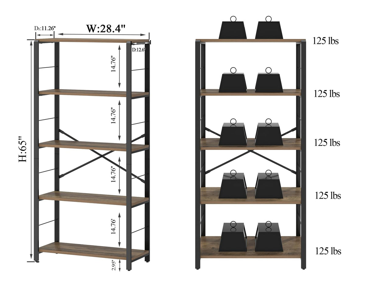 5 Tier Wood and Metal Bookshelf N135