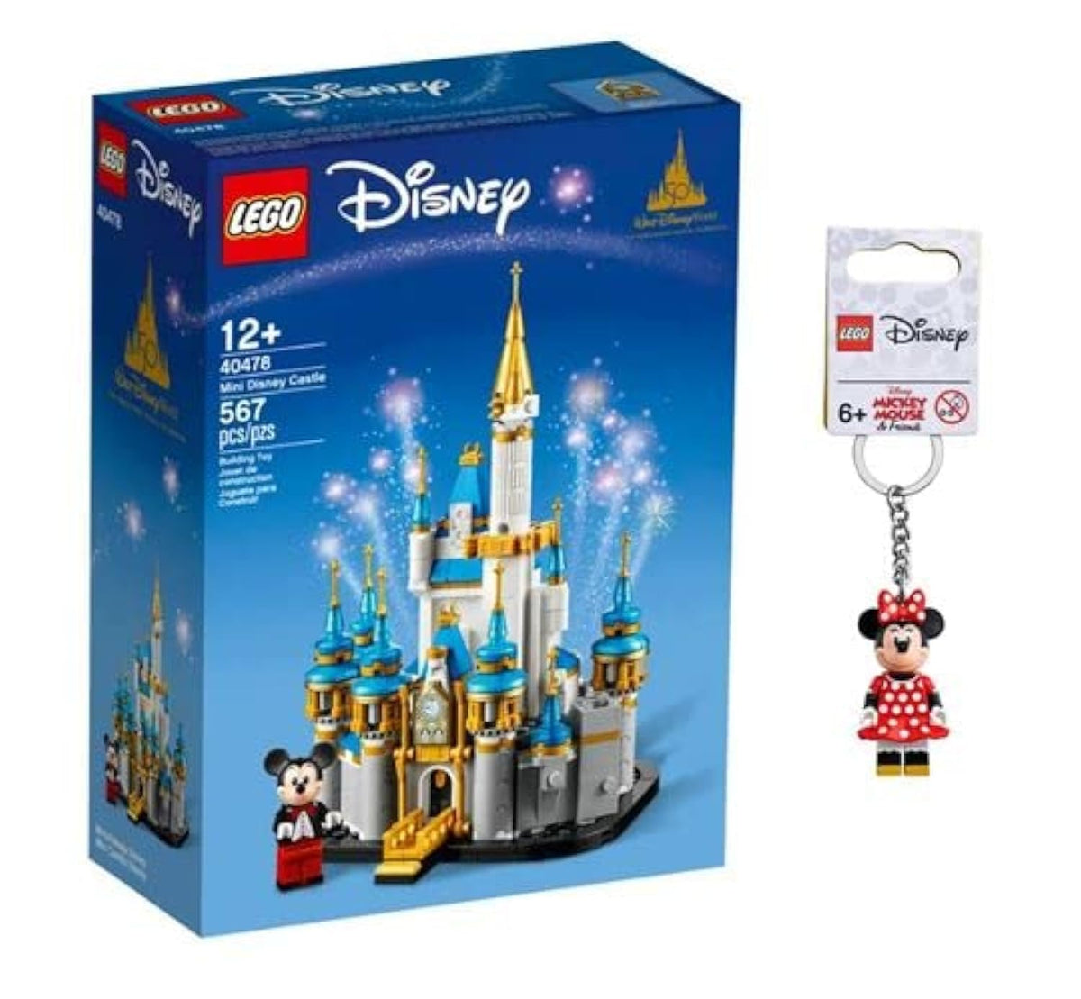 Mini Disney Castle Building Kit + Minnie Mouse Keychain Gift Set M6615