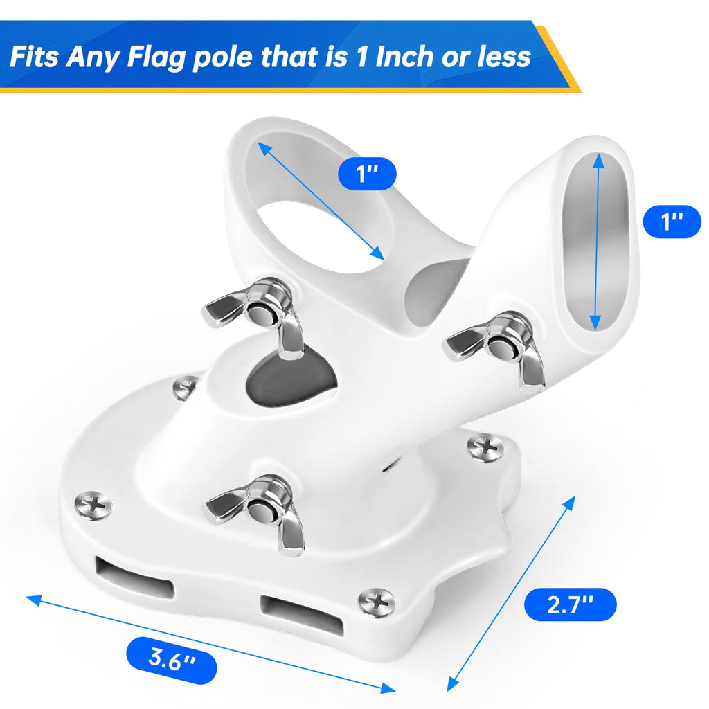 Flag Pole Holder Heavy-Duty Aluminum 1" Inner Diameter 2 Positions White 2 Pack D927477