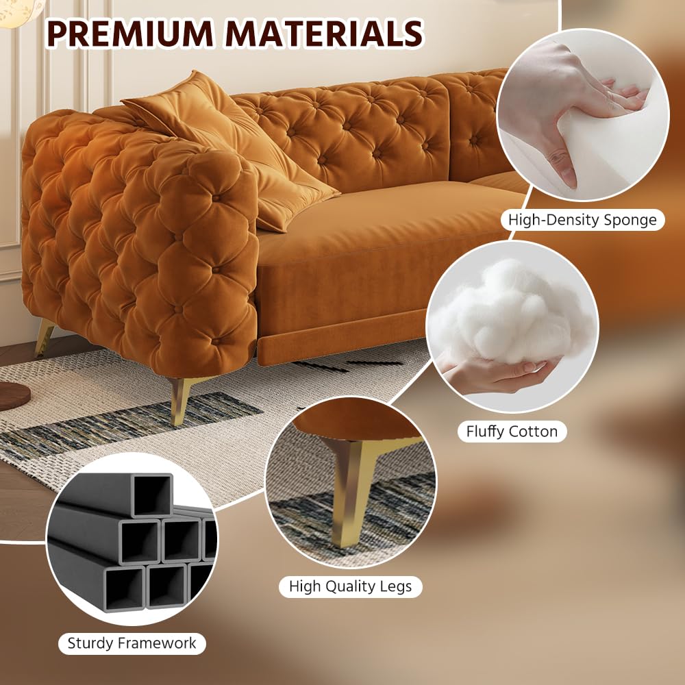 97.7" 3-in-1 Convertible Sleeper Sofa, Tufted Velvet Pull-Out Sofa Bed with Ottoman L79371