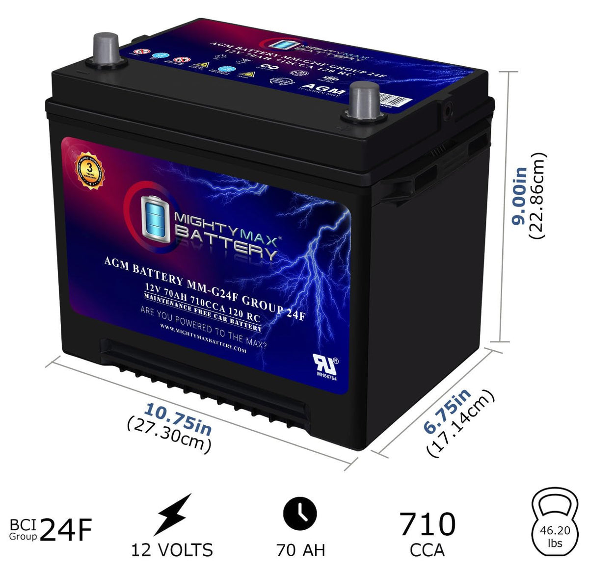 12V 70Ah AGM Replacement Battery Y66198