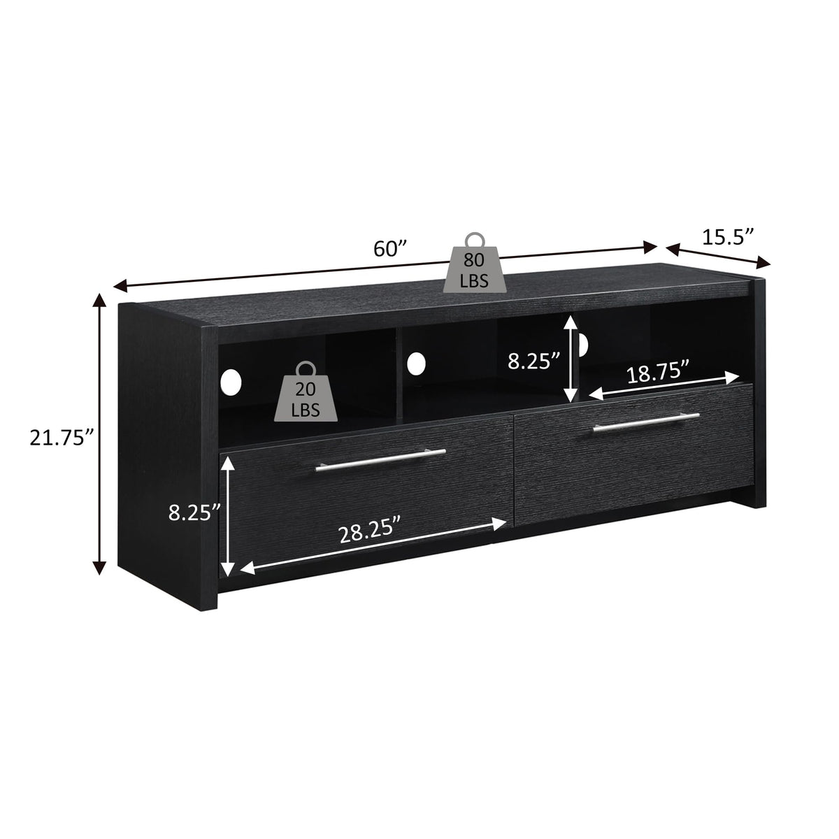 Espresso TV Stand with Storage Cabinets & Shelves B3989