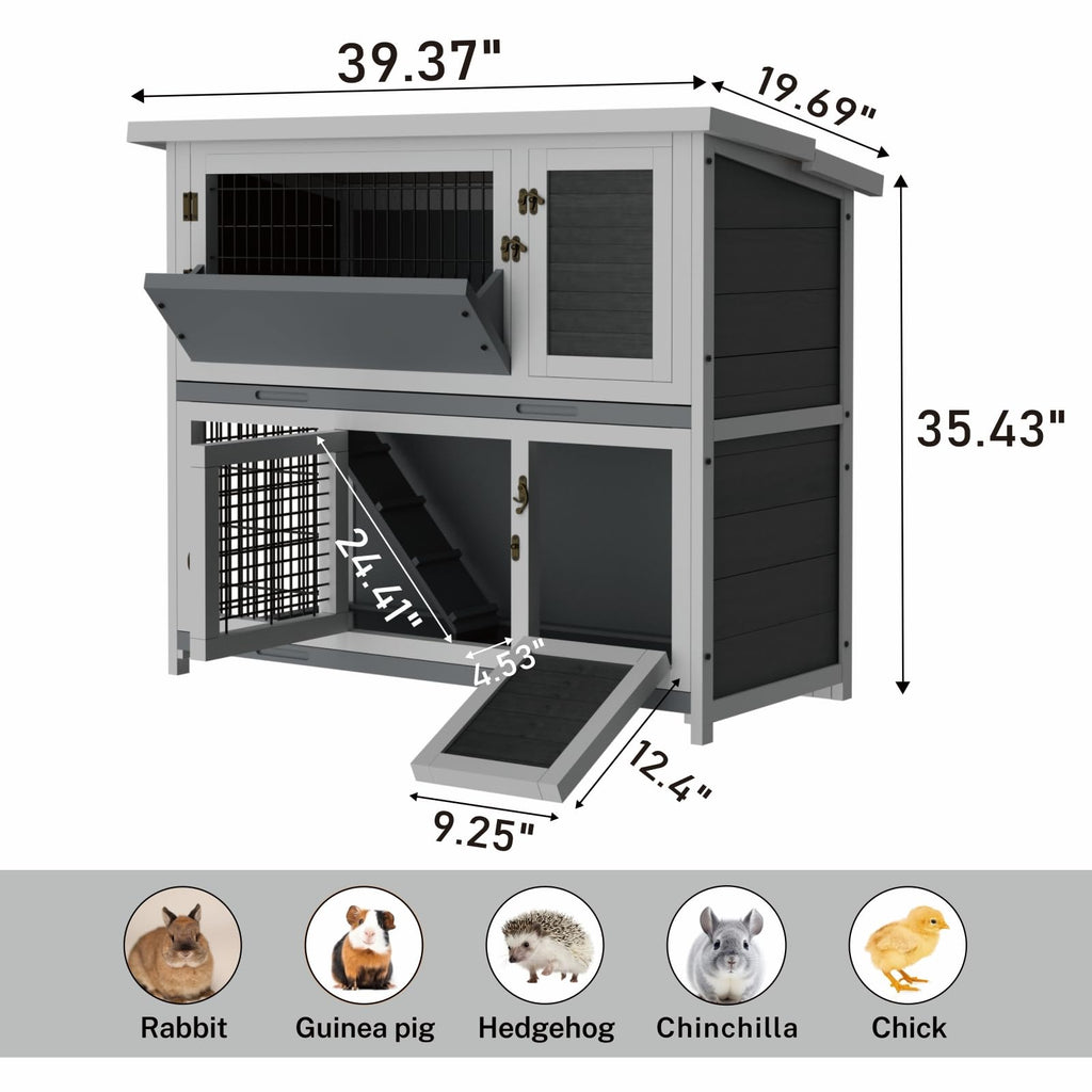 Large 2-Story Rabbit Hutch with Hay Feeder T689