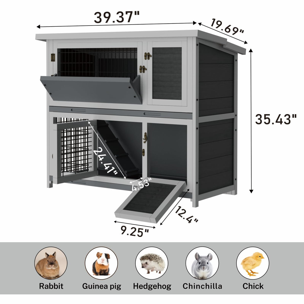 Large 2-Story Rabbit Hutch with Hay Feeder T689
