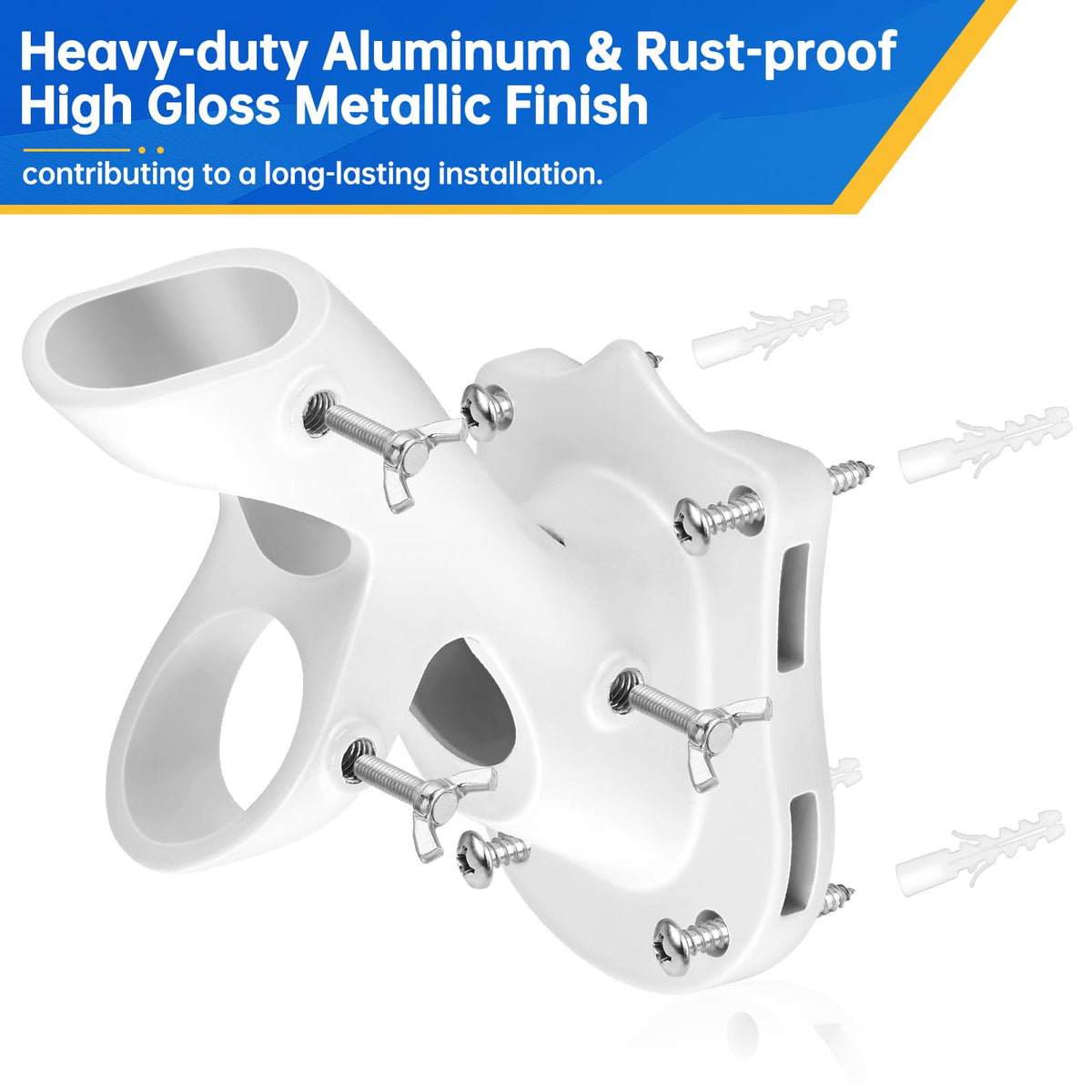 Flag Pole Holder Heavy-Duty Aluminum 1" Inner Diameter 2 Positions White 2 Pack D927477