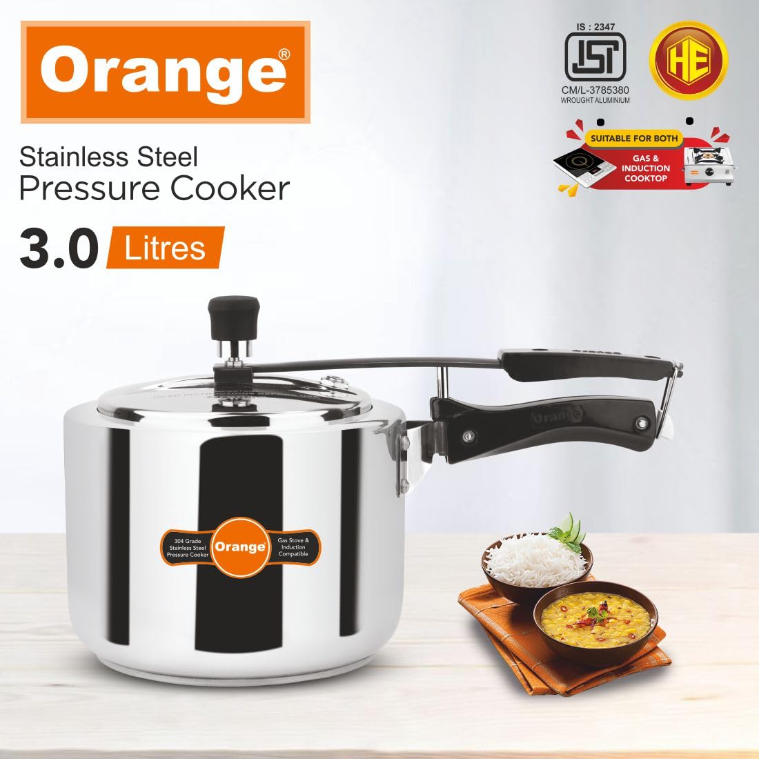Orange Stainless Steel 3 Litre Pressure Cooker L76124