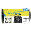 Heavy Duty 42 Gallon 10 Count 3 MIL Black Flap Tie Trash Bags G271075