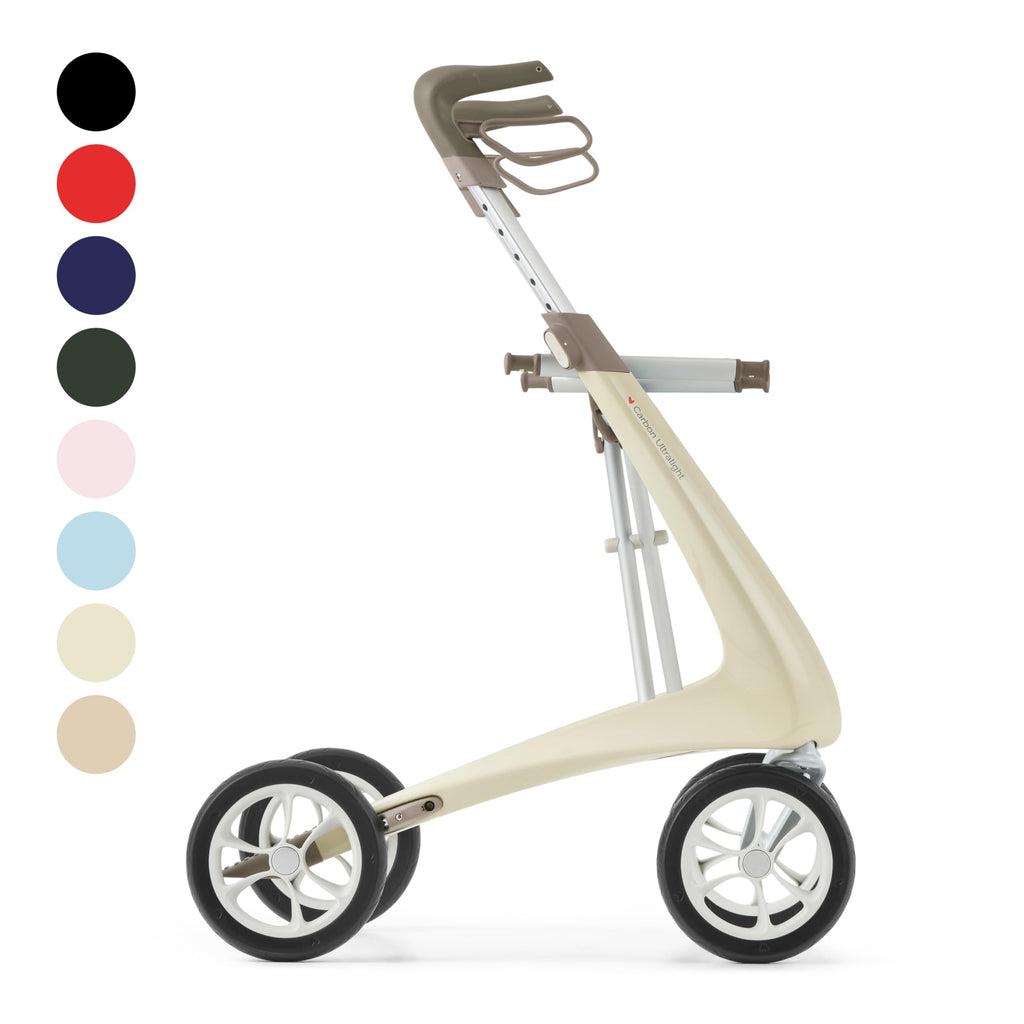 Carbon Ultralight Rollator Walker, 10.6 lbs, Oyster White, Compact H572