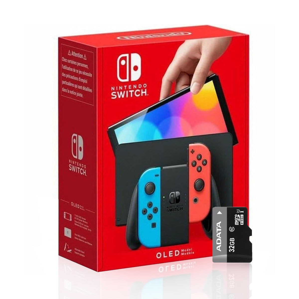 Nintendo Switch OLED Model with Neon Blue and Neon Red Joy-Con and 32GB Micro SD Card E357