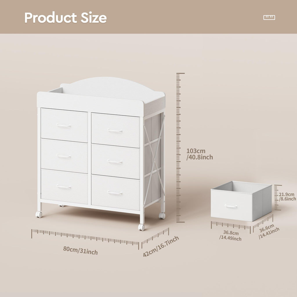 White 6 Drawer Changing Table Dresser H65731
