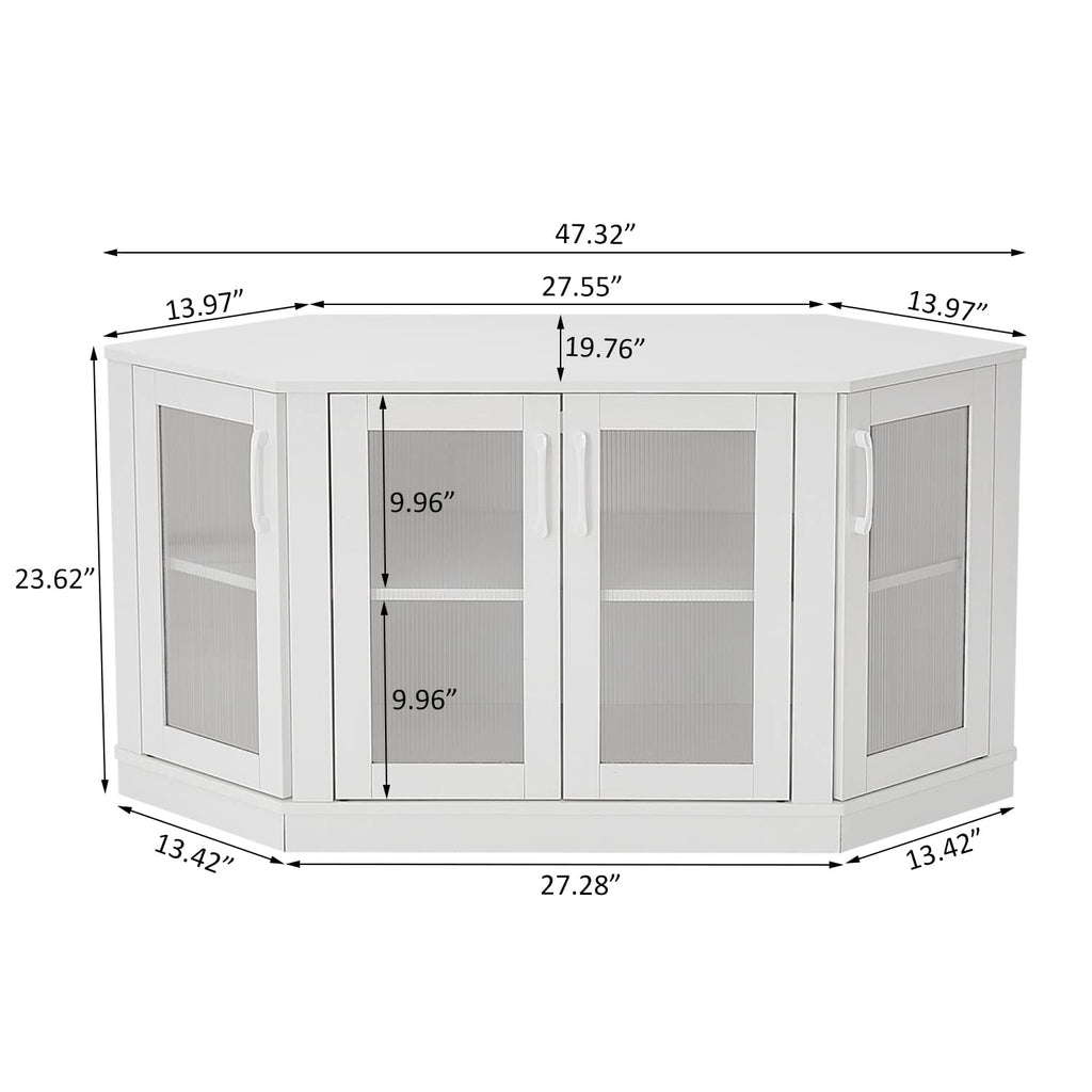 White 47 Inch Corner TV Stand with 4 Doors and Shelves W240