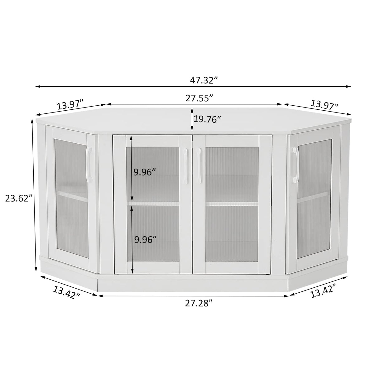 White 47 Inch Corner TV Stand with 4 Doors and Shelves W240