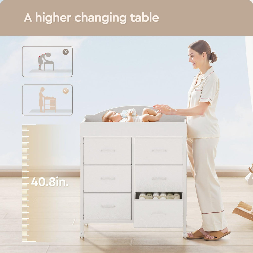 White 6 Drawer Changing Table Dresser H65731