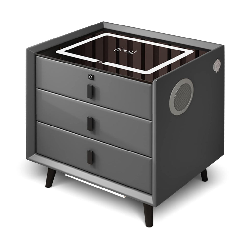Gray 3 Drawer Nightstand with Charging Station J20346