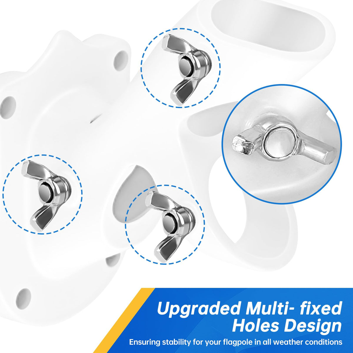 Flag Pole Holder Heavy-Duty Aluminum 1" Inner Diameter 2 Positions White 2 Pack D927477