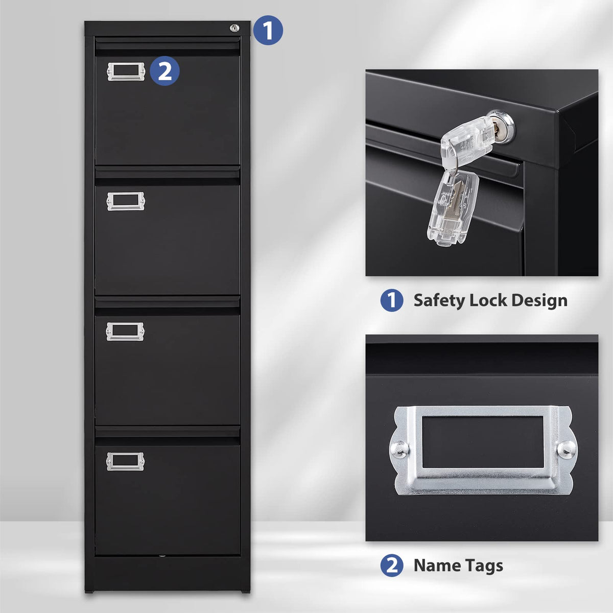 4 Drawer Metal Vertical File Cabinet with Lock D967053