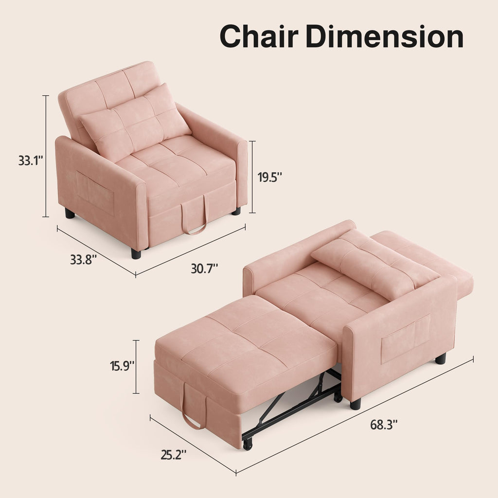 Pink Convertible Sleeper Chair Sofa Bed G25602