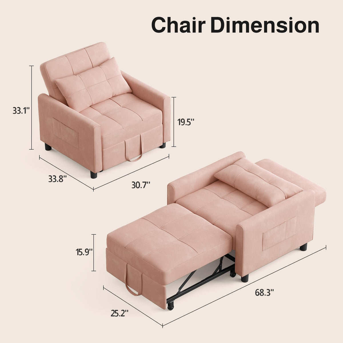 Pink Convertible Sleeper Chair Sofa Bed G25602