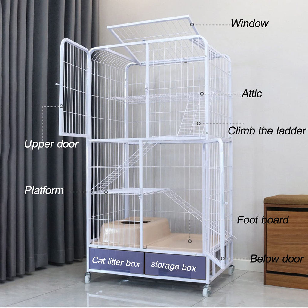 Heavy Duty Metal Cat Cage Dog Crate with Four Wheels O72099