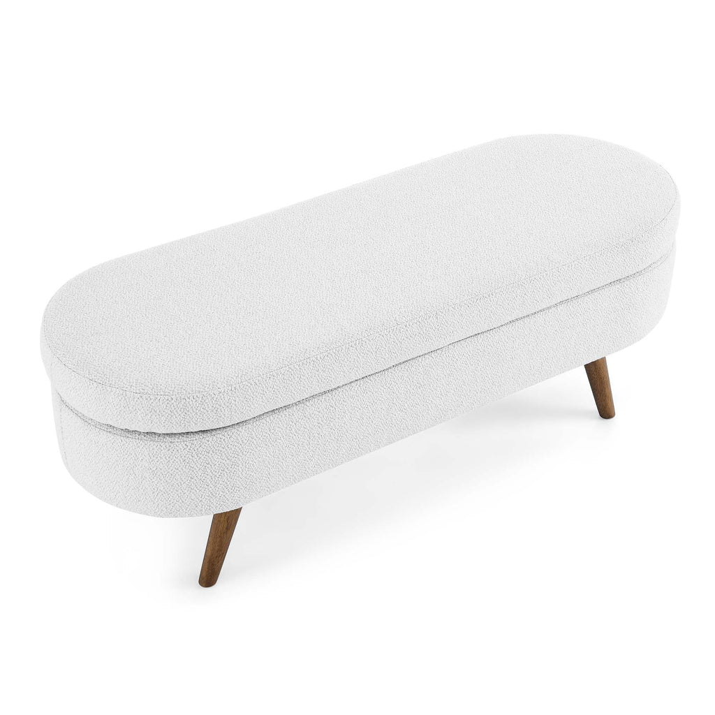 White Oval Storage Ottoman Bench with Rubber Wood Legs F695