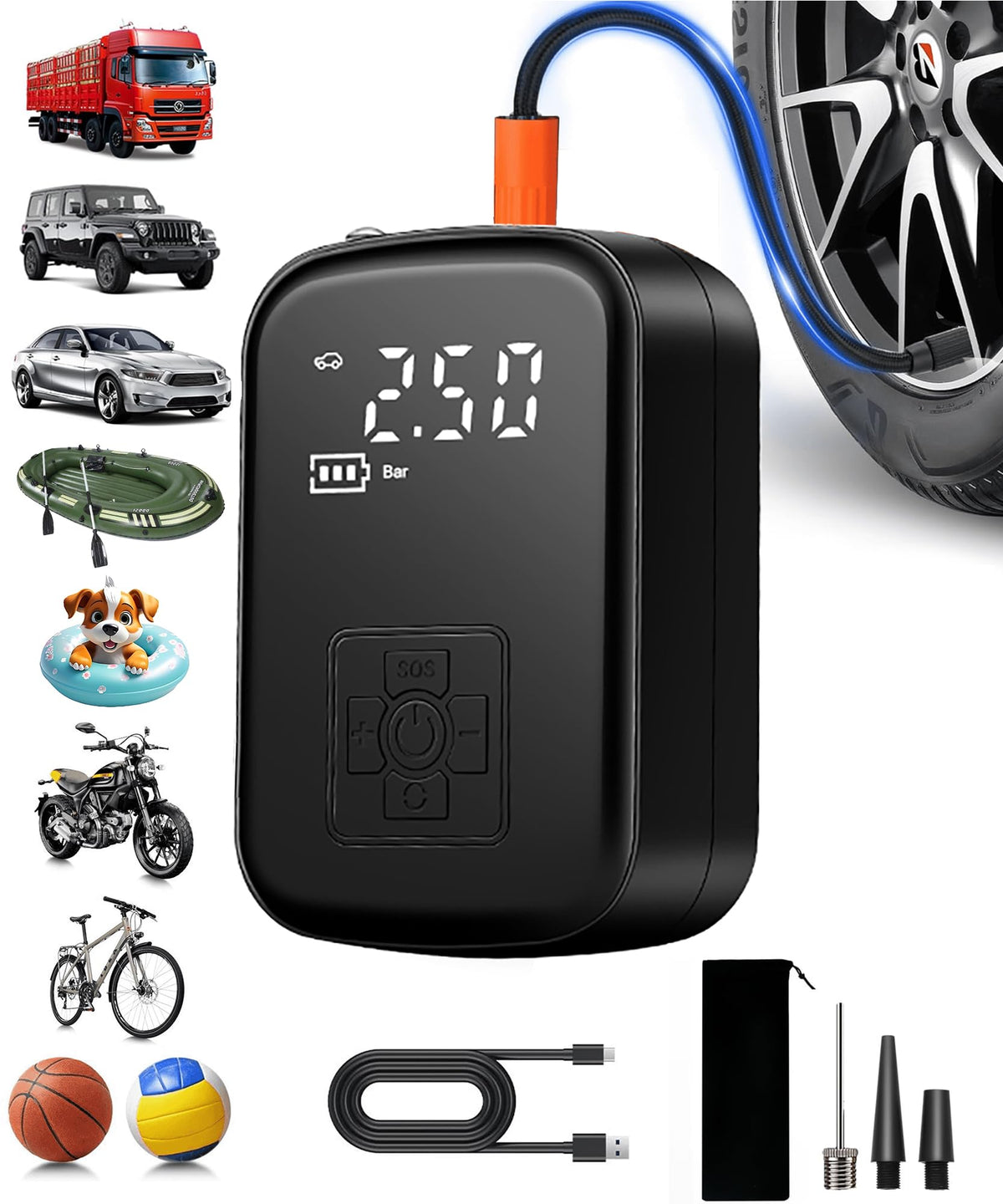 150 PSI Portable Air Compressor Tire Inflator with Pressure Gauge K841