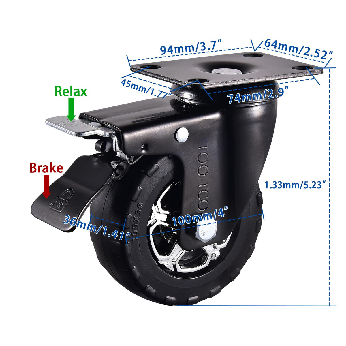 4 Inch Heavy Duty Rubber Caster Wheels Set of 4 with Locking P132347
