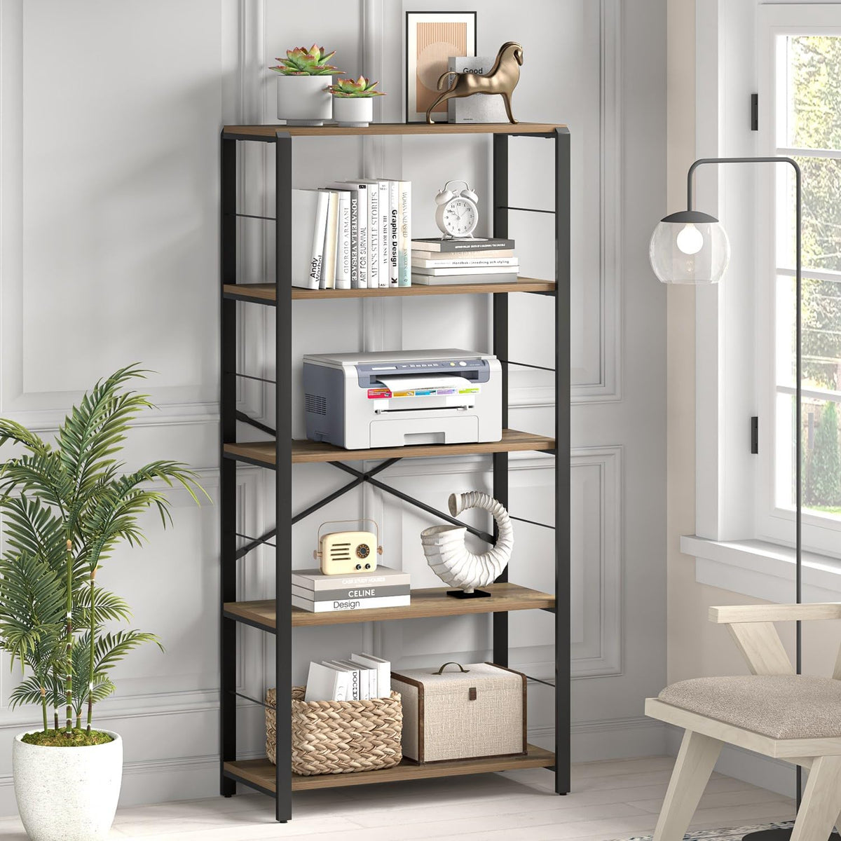 5 Tier Wood and Metal Bookshelf N135