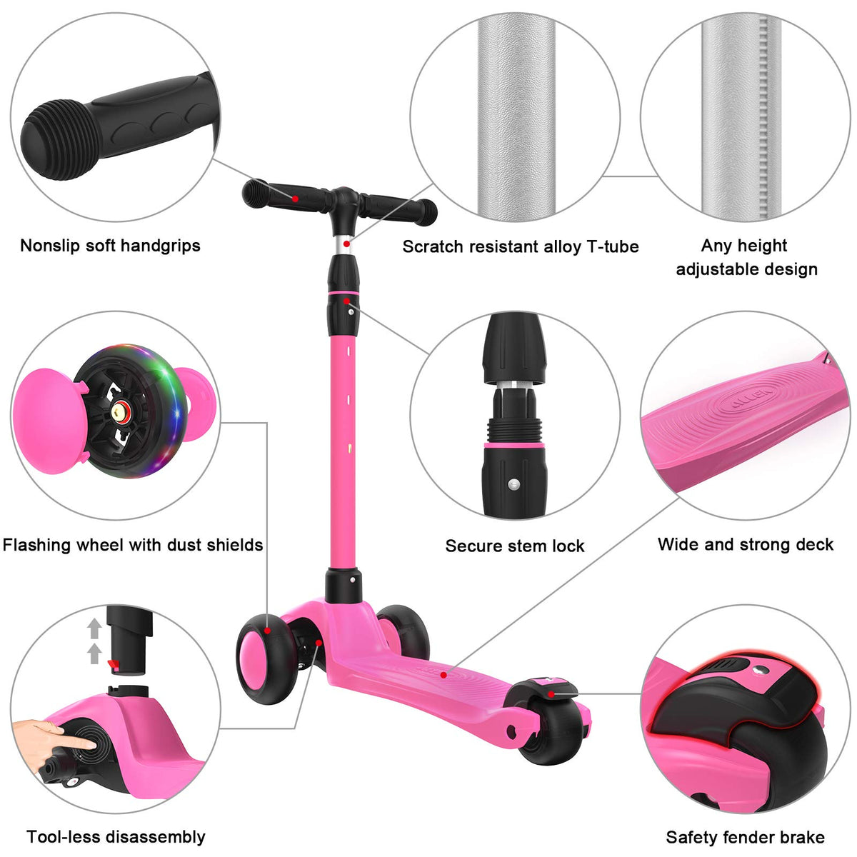 Kick Scooter 3-Wheeled Push Scooter with Light-Up Wheels X604212