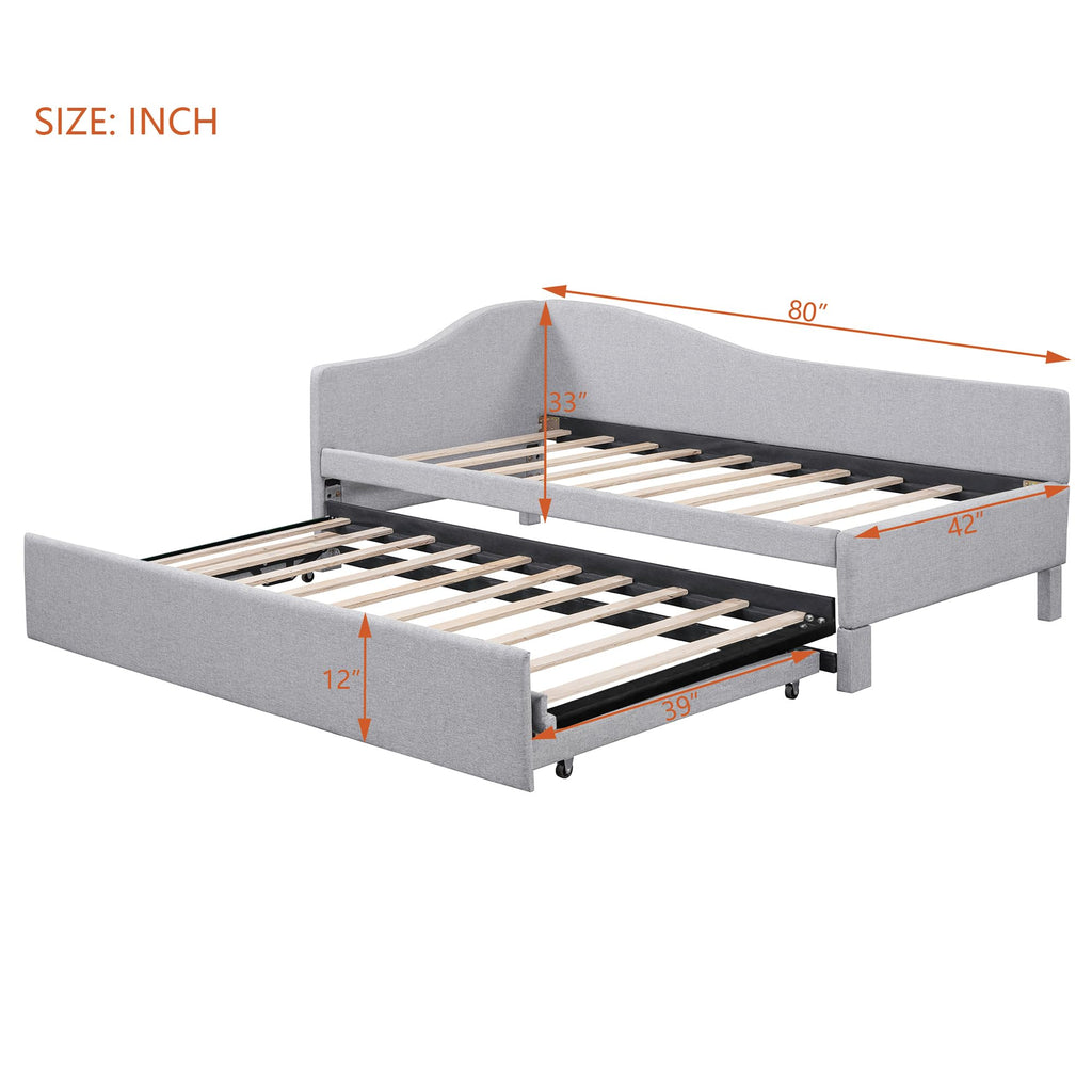 Twin Size Linen Upholstered Daybed with Pop up Trundle M206668