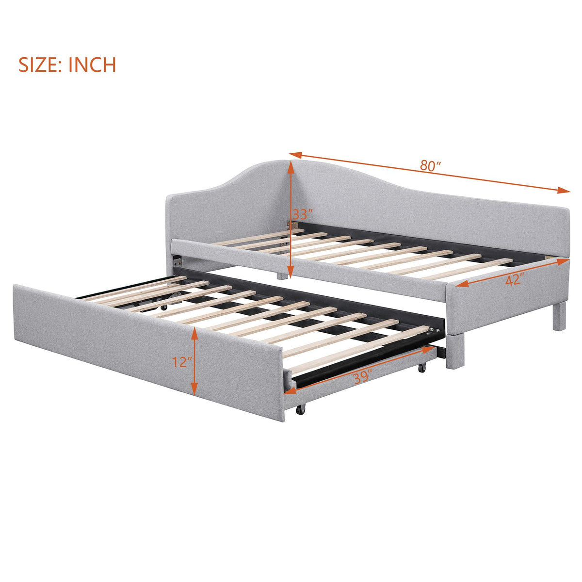 Twin Size Linen Upholstered Daybed with Pop up Trundle M206668