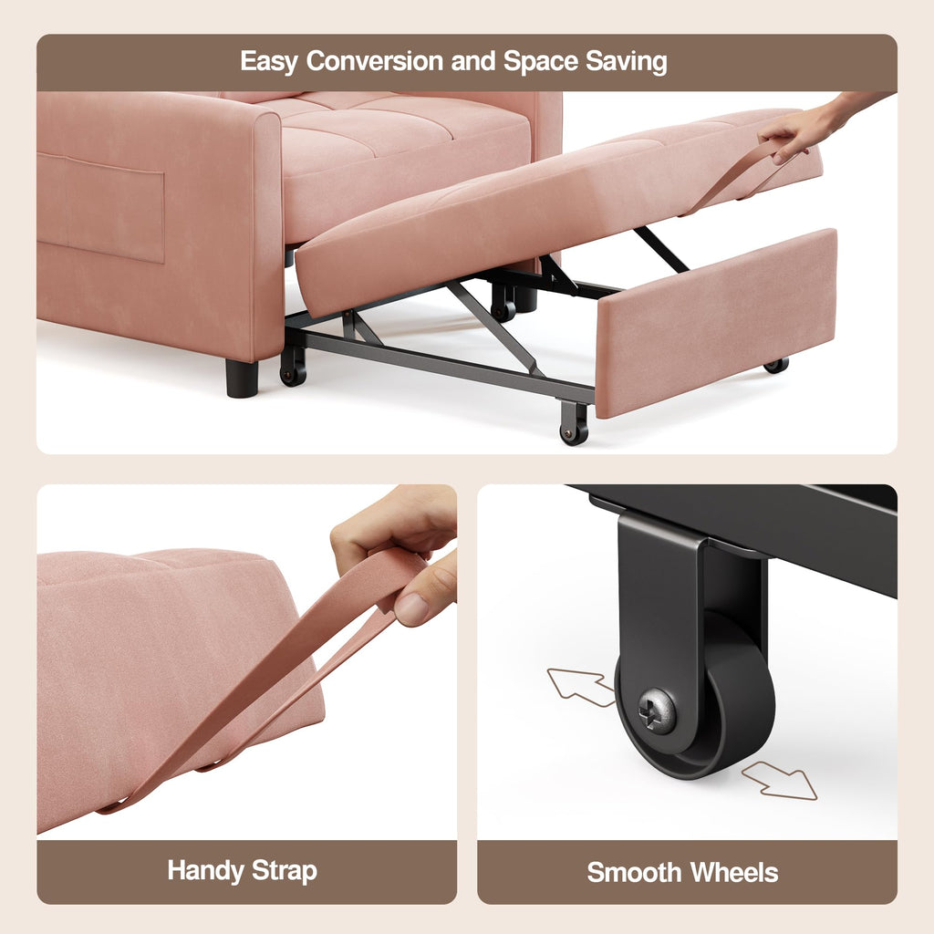 Pink Convertible Sleeper Chair Sofa Bed G25602