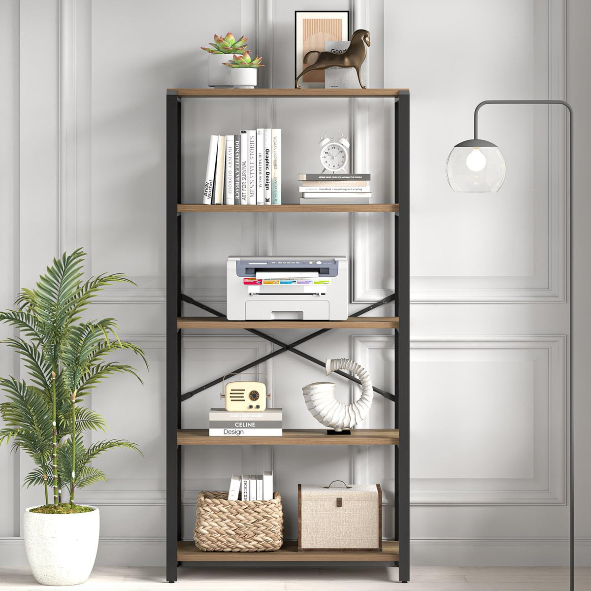 5 Tier Wood and Metal Bookshelf N135