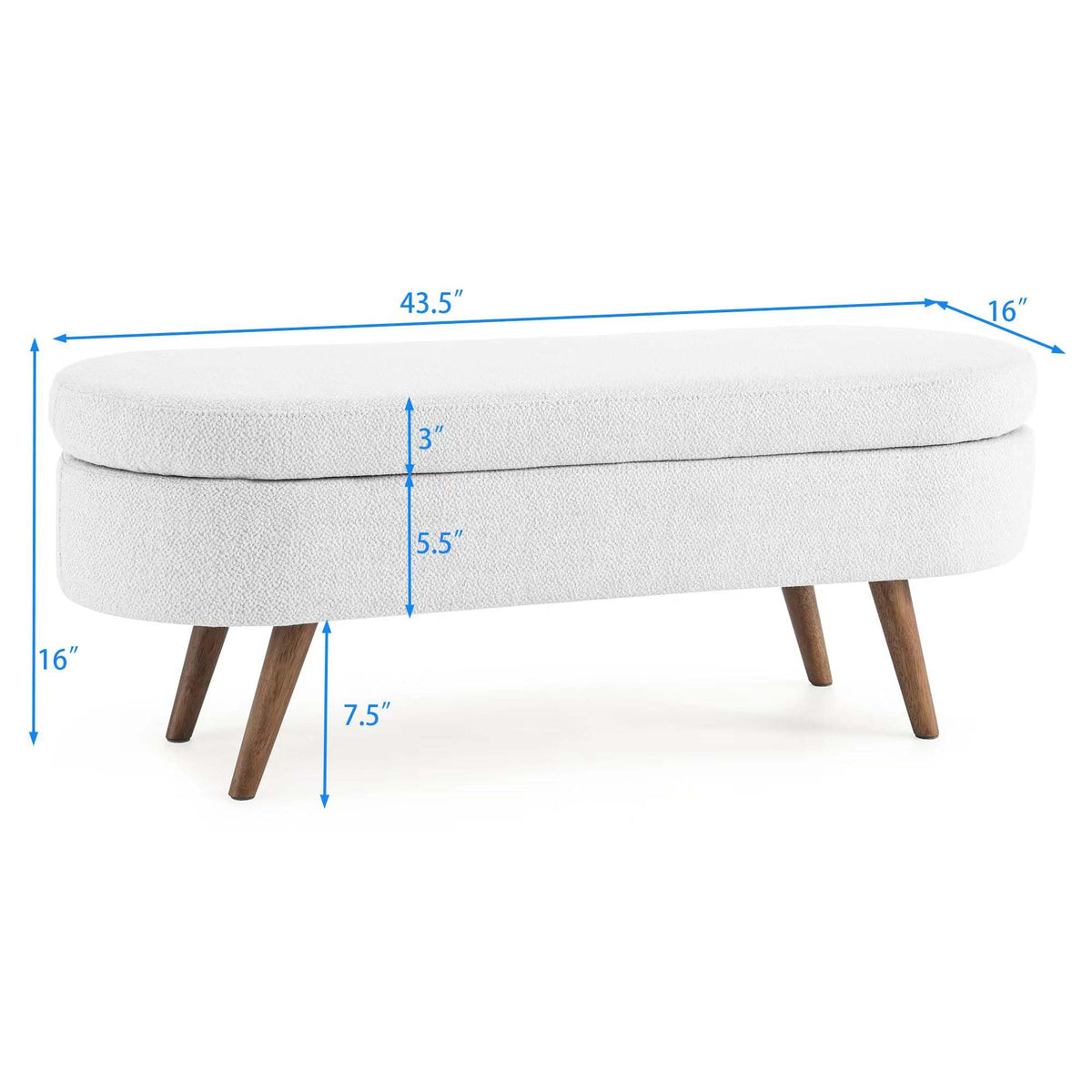 White Oval Storage Ottoman Bench with Rubber Wood Legs F695
