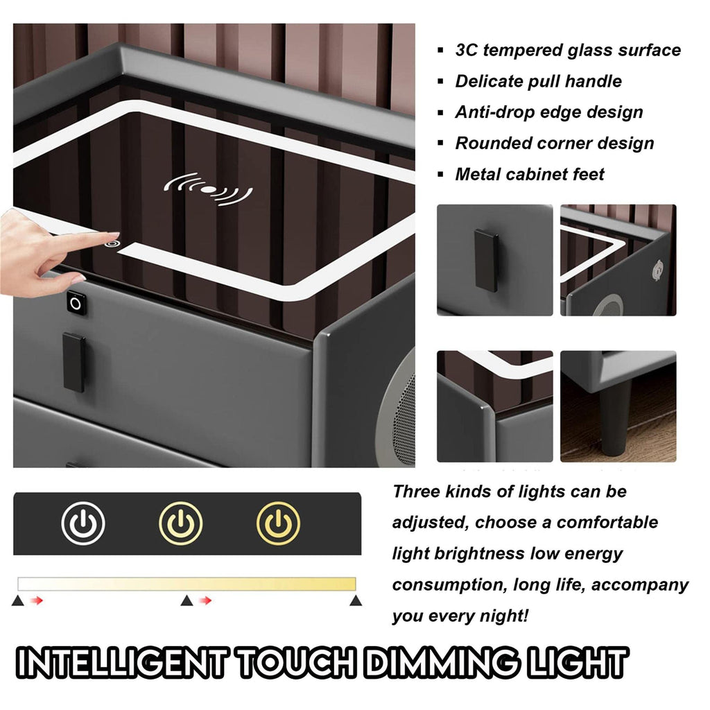 Gray 3 Drawer Nightstand with Charging Station J20346